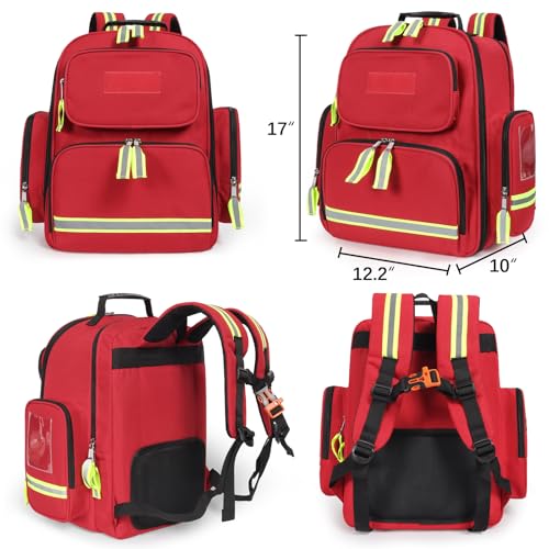 Gatycallaty First Aid Backpack - Multi Pocket Emergency Medical Bag for Camping, Trip, Go Bag, Sports Medicine, Trauma (Red) - color: Red