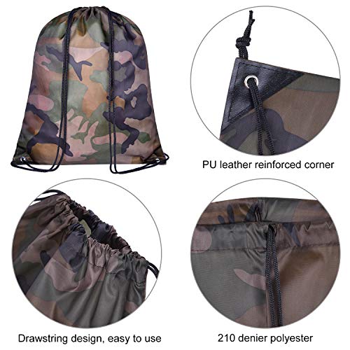 KUUQA 12 Pack Camouflage Drawstring Backpack Bulk String Backpack Cinch Kids Sport Bags Storage Bags for Gym Traveling (Camouflage) - color: Camouflage