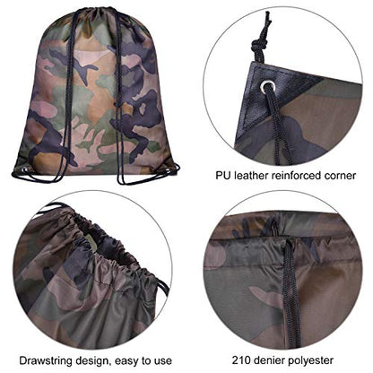 KUUQA 12 Pack Camouflage Drawstring Backpack Bulk String Backpack Cinch Kids Sport Bags Storage Bags for Gym Traveling (Camouflage) - color: Camouflage