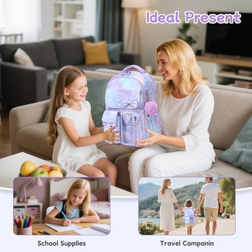 Girls Backpack, School Backpack for Girls, Cute Bow Kids Bookbag for Grils Children Teens for Elementary Middle High School Student, Back To School, Purple Sakura - color: Purple Sakura