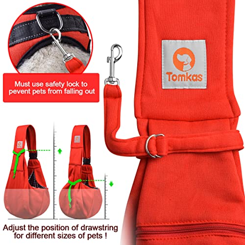 Tomkas Small Dog Cat Sling Carrier Puppy Purse Travel Wrap Soft Crossbody Pet Bag (Red, M - Zip Pocket & Adjust Strap) - color: Red