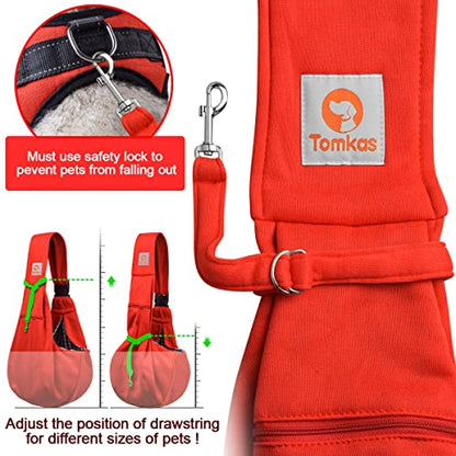 Tomkas Small Dog Cat Sling Carrier Puppy Purse Travel Wrap Soft Crossbody Pet Bag (Red, M - Zip Pocket & Adjust Strap) - color: Red