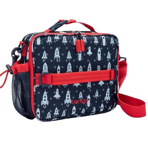 Bentgo Kids Lunch Bag - Durable, Double-Insulated Lunch Bag for Kids 3+; Holds Lunch Box, Water Bottle, & Snacks; Easy-Clean Water-Resistant Fabric & Multiple Zippered Pockets (Rocket) - color: Rocket