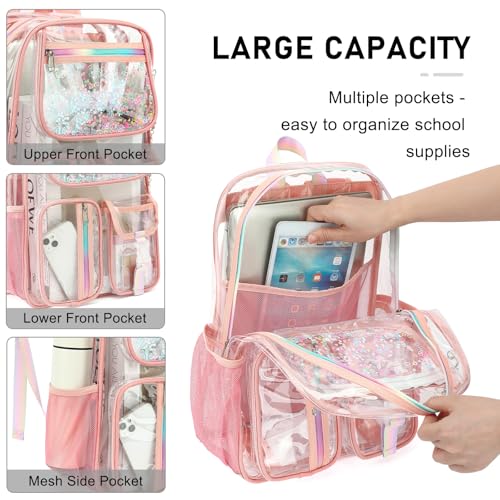 Clear Backpack for Girls Women, School Bookbag Heavy Duty See Through Backpacks (Rose pink) - color: Rose Pink