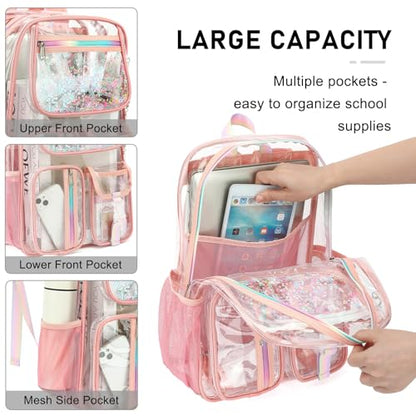 Clear Backpack for Girls Women, School Bookbag Heavy Duty See Through Backpacks (Rose pink) - color: Rose Pink