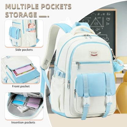 School Backpack for Teen Girls College Backpacks for Women Students Bookbag Large 15.6 Inch Laptop Bags Kids Kindergarten Elementary Middle School Bag Anti Theft Daypack Travel Back Pack Blue - color: Blue