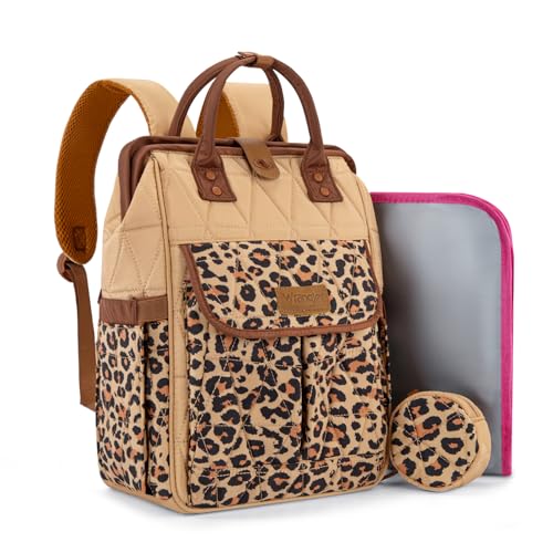 Montana West Wrangler Aztec Diaper Bag Backpack Western Backpacks for Moms Baby Essentials Bag with Twist-Lock Closure, Insulated Pockets, Portable Changing Pad, Stroller Straps, Pacifier Case - color: Leopard Print