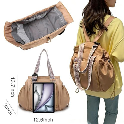 Everyday Bags for Women, Multifunctional Travel Organizer Bag, Large Capacity Tote Backpack, Large Diaper Bag with 15 Pockets, Crossbody and Shoulder Bag (khaki) - color: Khaki
