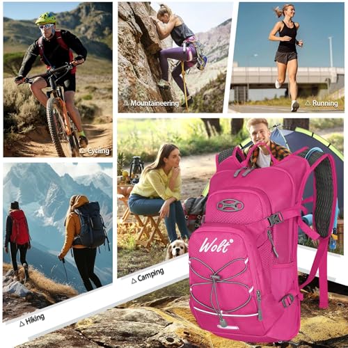 WOLT Hydration Backpack 18L Hiking Water Backpack with 2L Water Bladder for Men Women, Hydration Pack for Running Cycling Biking and Climbing - color: Pink