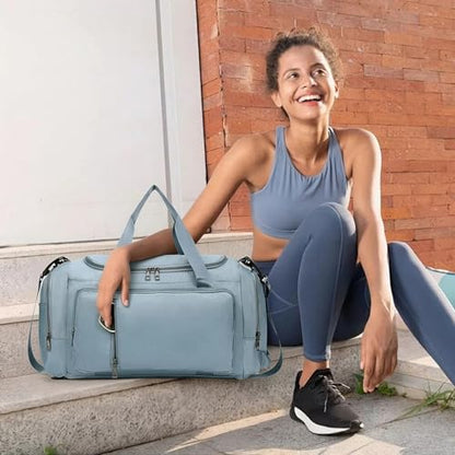 Gym Bags for Women Sports Backpack with Shoe Compartment & Wet Pocket Duffel Bag Carry On Weekender Bag Fitness Travel - color: Blue
