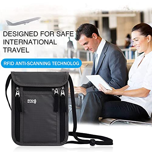 Travel Pouch Neck Wallet Family Passport Holder Organizer Case with RFID Blocking | Family Passport Holder - color: Dark Grey