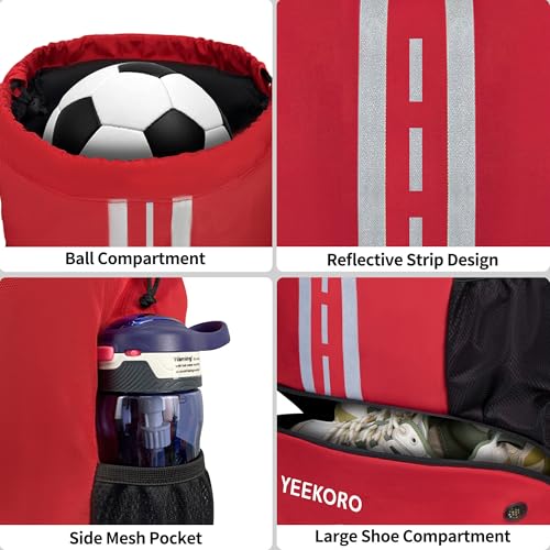 Soccer Backpack Multifunctional Sport Gym Bags with Dry-wet Separate & Shoe Compartment for Basketball Volleyball - color: Basic Model-red