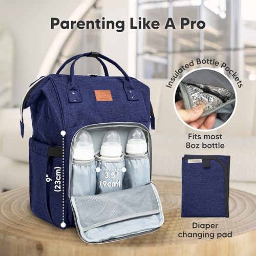 KeaBabies Baby Diaper Bag Backpack - Large Baby Bag for Boys, Girls, Waterproof Multi Function Travel Diaper Backpack with Changing Pad, Durable Travel Essentials for Moms and Dads (Marine Blue) - color: Marine Blue