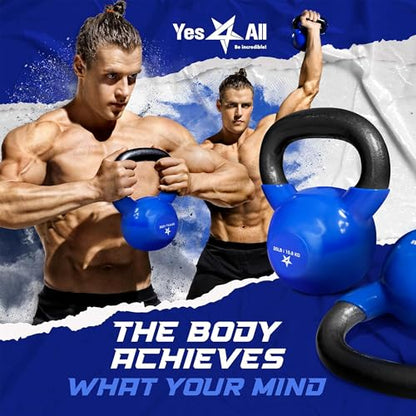 Yes4All Kettlebell, 5-100 LB Vinyl Coated Cast Iron Strength Training Kettlebells for Home Gym Exercises, Fitness, Full Body Workout Equipment, Push Ups, and Grip Strength - color: K. 50LB - Dark Blue, style: Vinyl Coated - Pair