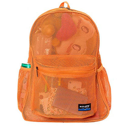 K-Cliffs Heavy Duty Mesh Backpack Quality Classic Student Net Bookbag Durable See Through Simple Netting Daypack Deluxe Basic School Bag Orange - color: Orange