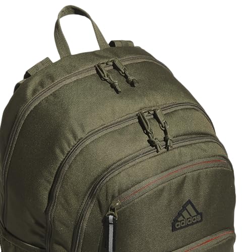 adidas Prime 7 Backpack for Laptop, School and Travel, 37L - color: Olive Strata Green/Impact Orange/2