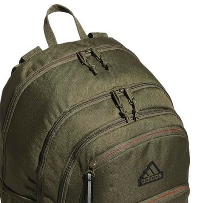 adidas Prime 7 Backpack for Laptop, School and Travel, 37L - color: Olive Strata Green/Impact Orange/2