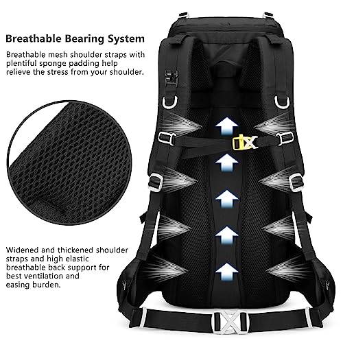 Esup 50L Hiking Backpack Men Camping Backpack with rain cover 45l+5l Lightweight Backpacking Backpack Travel Backpack - color: Deep Black