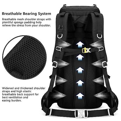 Esup 50L Hiking Backpack Men Camping Backpack with rain cover 45l+5l Lightweight Backpacking Backpack Travel Backpack - color: Deep Black