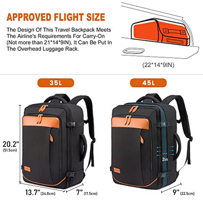 LOVEVOOK Carry on Backpack, 45L Large Travel Backpack for Women Men Airline Approved, Expandable Large Suitcase Backpacks With 4 Packing Cubes, Aer Travel Pack 3, Water Resistant Weekender Bag - color: All Black, size: X-Large