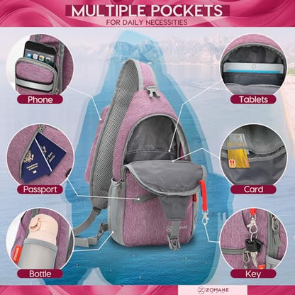 ZOMAKE Sling Bag,Small Crossbody Sling Backpack,Water Resistant Shoulder Daypack for Travel,Anti Thief Chest Bag for Hiking(Light Purple) - color: Light Purple