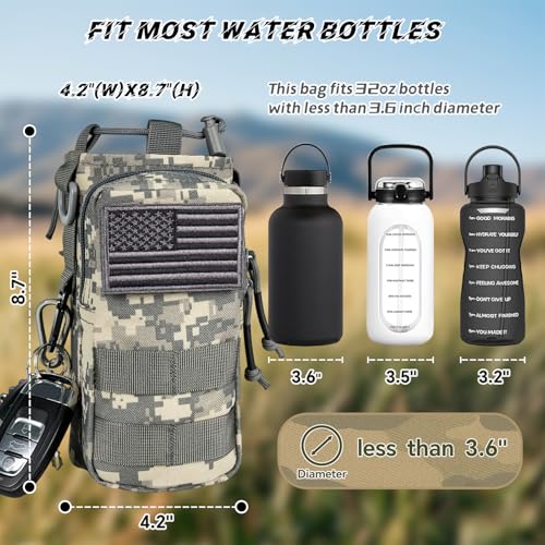 Water Bottle Holder with Strap - Tactical Insulated Water Bottle Sleeve with MOLLE System Water Bottle Cover Cross-Body Pouch for Walking Hiking Camping Gym 32oz&40oz - color: Ocean Camo