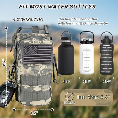 Water Bottle Holder with Strap - Tactical Insulated Water Bottle Sleeve with MOLLE System Water Bottle Cover Cross-Body Pouch for Walking Hiking Camping Gym 32oz&40oz - color: Ocean Camo