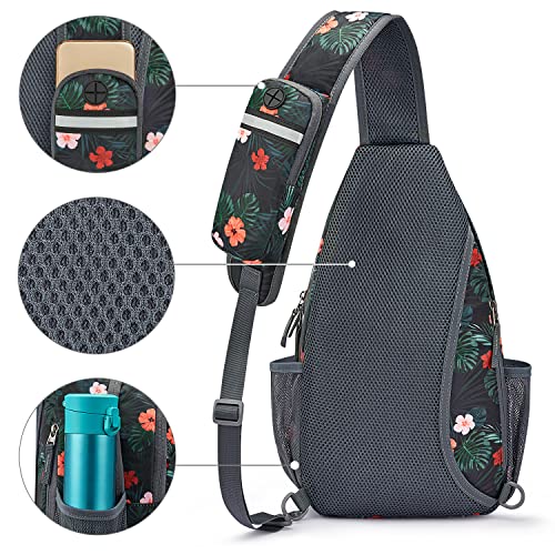 G4Free Sling Bag for Men and Women, RFID Blocking Crossbody Bag, Lightweight Sling Backpack for Travel, Hiking, Walking and Daily Use - color: Black Base Flora