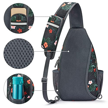 G4Free Sling Bag for Men and Women, RFID Blocking Crossbody Bag, Lightweight Sling Backpack for Travel, Hiking, Walking and Daily Use - color: Black Base Flora