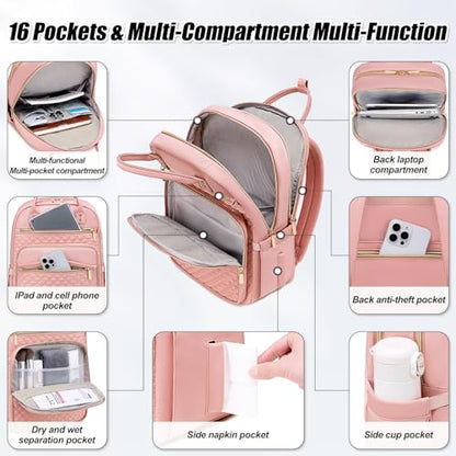 Tealari Laptop Backpack for Women,15.6 Inch Laptop Backpack for Work,Water Resistant Travel Backpack,College Bookbag with Wallet (Pink-1) - color: Pink-1