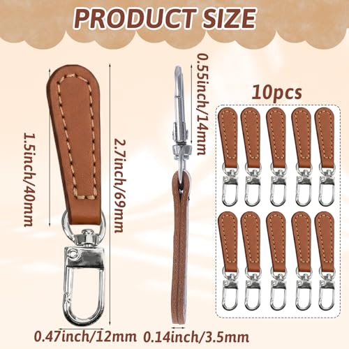 10 Pack Zipper Pull Replacement Leather Handle Detachable Zippers Repair Tab Leather Zipper Pull for Luggage Backpacks Suitcases Jackets Purses Handbags