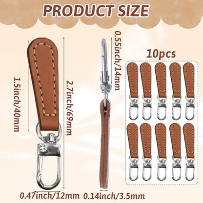 10 Pack Zipper Pull Replacement Leather Handle Detachable Zippers Repair Tab Leather Zipper Pull for Luggage Backpacks Suitcases Jackets Purses Handbags