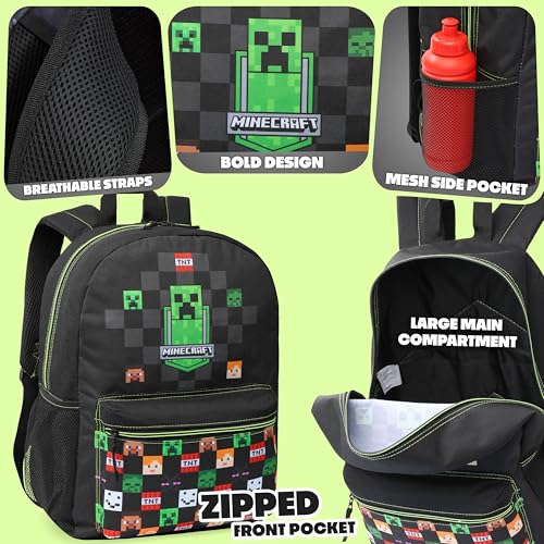 Minecraft Backpack for Boys Kids Teens Adjustable Straps Front Pocket Daypack Backpacks for Sports Gym School Gamer Gifts (Black) - color: Black