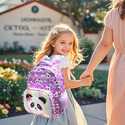 RHCPFOVR Kids Backpack for Girls - Girls Backpack 3-8 Ages Panda for Kids 15 Inch School Bookbag for Kindergarten Elementary School Bookbag for Girl 1st 2nd Grade - style: Panda