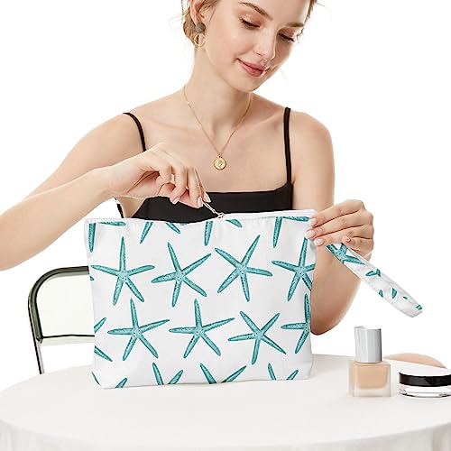 Fokongna Wet Dry Bag for Travel, Makeup, Swimsuit, Beach, Pool, Diapers, Yoga, Gym Clothes - Zipper Pouch for Women, Sister, Friends - Ocean Sea Shells Starfish Design - color: Starfish 05