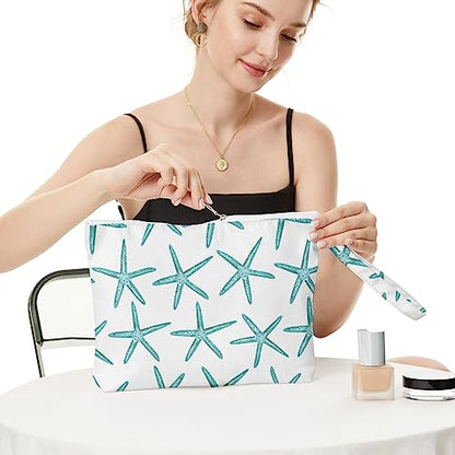 Fokongna Wet Dry Bag for Travel, Makeup, Swimsuit, Beach, Pool, Diapers, Yoga, Gym Clothes - Zipper Pouch for Women, Sister, Friends - Ocean Sea Shells Starfish Design - color: Starfish 05