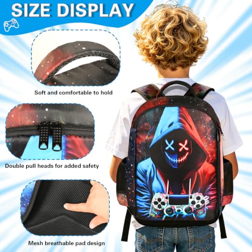 Boys Backpack with Lunch Box and Pencil Case, 3Pcs Gamer Backpack for Boys Teens, 17 Inch Large Capacity - color: GAME-LMWJ-10
