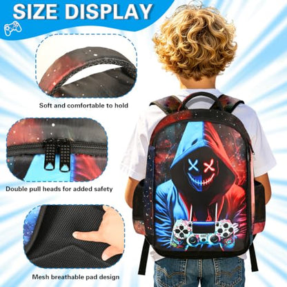 Boys Backpack with Lunch Box and Pencil Case, 3Pcs Gamer Backpack for Boys Teens, 17 Inch Large Capacity - color: GAME-LMWJ-10