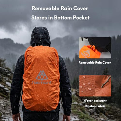 Haimont 40L+15L Roll-Top Backpacking Pack with Rain Cover, Orange | Expandable 55L, Hip Belt Support, Sleeping Pad Carry, Pole Attachments, YKK & Duraflex - color: Orange