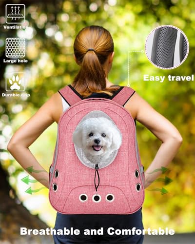 Small Dog Cat Chest Backpack Carrier,Large Space Ventilated Front Facing Backpack Carrier for Puppy,Lightweight Doggy Backpack for Hiking,Camping,Travel,Outdoor,Max 12 lbs(Pink) - color: Pink