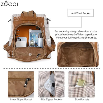 ZOCAI Backpack Purse for Women Fashion Backpack Purses PU Leather Daypacks Anti-Theft Shoulder Bag Satchel Purse - color: 2-brown