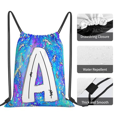 Drawstring Backpack Bag Sport Gym Sackpack Initial Blue Draw String Cinch Bags Bulk String Backpack Storage Bag for Women Men Letters A - color: Letters a