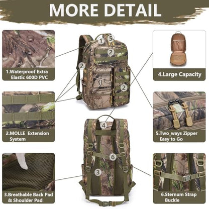 Tactical Camo Backpack for Men Women Waterproof Durable MOLLE Backpack Camping Hunting Emergency Preparedness - color: Camouflage