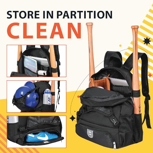 TRAILKICKER Baseball Bag for Boys and Girls Lightweight Youth Softball Backpack with Shoe Compartment and External Helmet Holder Durable and Waterproof