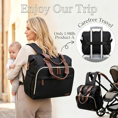 Diaper Bag Backpack Mommy Bag Large Capacity Diaper Backpack Travel Essential Baby Diaper Bag for Mom and Dad, Black - color: Black