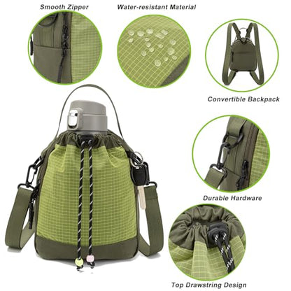 Water Bottle Carrier Bag with Strap, Water Bottle Holder Crossbody Backpack Handbags for Women Men for Hiking,Cycling - color: Green