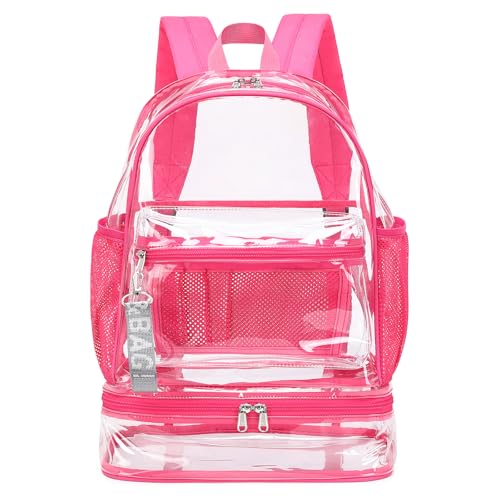 mygreen Clear Backpack with Bottom Compartment for Lunch Box or Shoes, 2-in-1 Design for School, Sports, Work, Stadium, Security, Travel, College Rose Pink - color: Rose Pink With Shoe Compartment