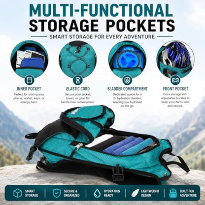 Zavothy Hydration Backpack with 2L Hydration Bladder Water Backpack for Hiking Hydration Pack for Running Cycling Hiking - color: Green