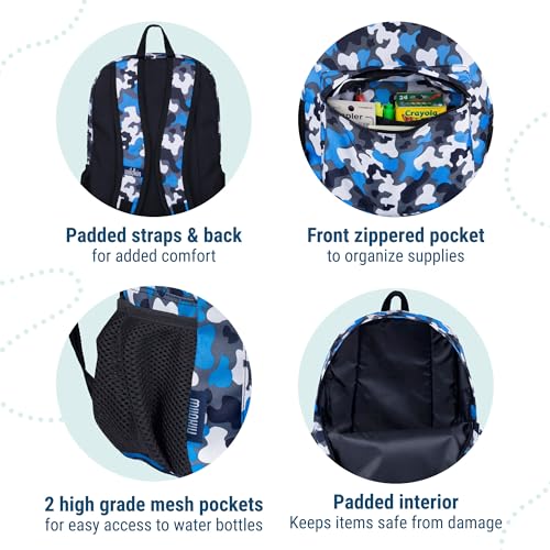 Wildkin 16-inch Kids Backpack – Durable, Padded & Spacious School Bag for Boys & Girls - Blue Camo - color: Blue Camo
