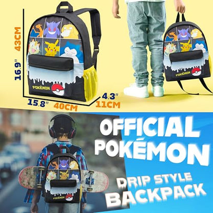Pokemon Backpack for Kids Teens Boys Girls, Pikachu Anime Backpacks, Bag for Daycare Sports Vacation Travel, School Gift (Black Grid) - color: Black Grid